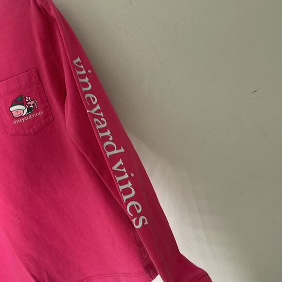 VINEYARD VINES Pink Cotton Holiday Christmas Theme Long Sleeve Crew Neck Top XS - Picture 5 of 8